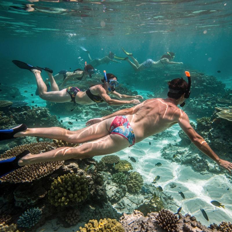 Snorkeling above coral reef in Baa Atoll, Maldives