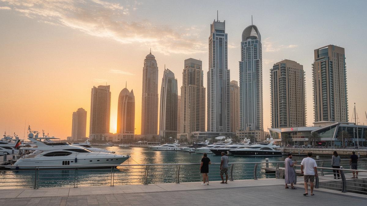 Dubai Marina skyline at sunset, UAE